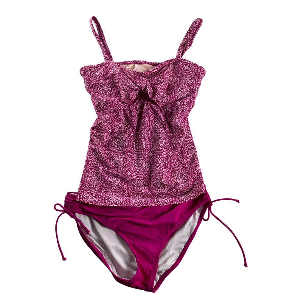 Bella Fiore 40DD Bra Sized Tankini Swimsuit Pink Paisley Bottom XL‎
